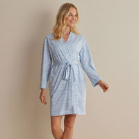 Printed Pima Cotton Women's Kimono Robe - Damask Blue, XXL,Damask Blue