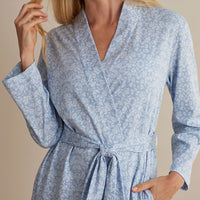 Printed Pima Cotton Women's Kimono Robe - Damask Blue, XXL,Damask Blue