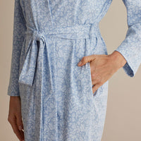 Printed Pima Cotton Women's Kimono Robe - Damask Blue, XXL,Damask Blue