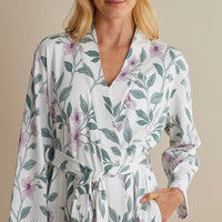 Printed Pima Cotton Women's Kimono Robe - Quiet Garden, XXL,Quiet Garden