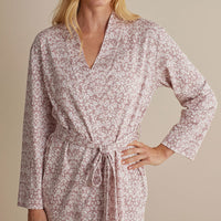 Printed Pima Cotton Women's Kimono Robe - Damask Taupe, XXL,Damask Taupe