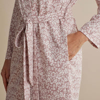 Printed Pima Cotton Women's Kimono Robe - Damask Taupe, XXL,Damask Taupe