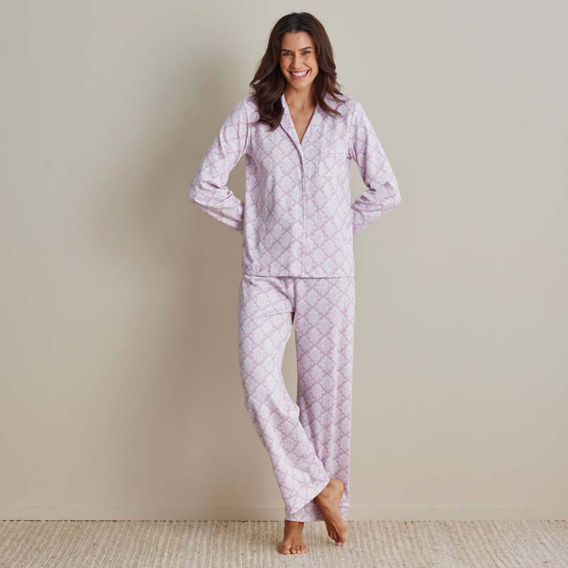 Printed Pima Cotton Women's Button-Down Pajama Set - Lisbon Mauve, XXL,Lisbon Mauve