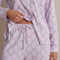 Printed Pima Cotton Women's Button-Down Pajama Set - Lisbon Mauve, XXL,Lisbon Mauve