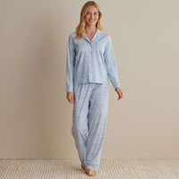 Printed Pima Cotton Women's Button-Down Pajama Set - Damask Blue, XXL,Damask Blue