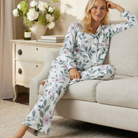 Printed Pima Cotton Women's Button-Down Pajama Set - Quiet Garden, XXL,Quiet Garden