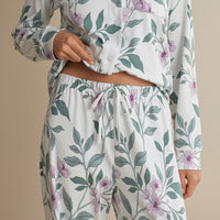 Printed Pima Cotton Women's Button-Down Pajama Set - Quiet Garden, XXL,Quiet Garden