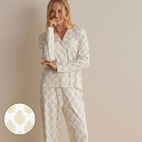 Printed Pima Cotton Women's Button-Down Pajama Set - Butti Bouquet, XXL,Butti Bouquet