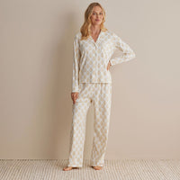 Printed Pima Cotton Women's Button-Down Pajama Set - Butti Bouquet, XXL,Butti Bouquet