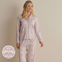 Printed Pima Cotton Women's Button-Down Pajama Set - Damask Taupe, XXL,Damask Taupe