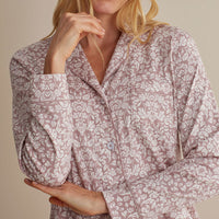 Printed Pima Cotton Women's Button-Down Pajama Set - Damask Taupe, XXL,Damask Taupe