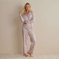 Printed Pima Cotton Women's Button-Down Pajama Set - Damask Taupe, XXL,Damask Taupe