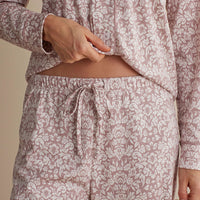 Printed Pima Cotton Women's Button-Down Pajama Set - Damask Taupe, XXL,Damask Taupe