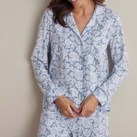 Printed Pima Cotton Women's Button-Down Pajama Set - Blue Garden, S,Blue Garden