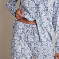 Printed Pima Cotton Women's Button-Down Pajama Set - Blue Garden, S,Blue Garden