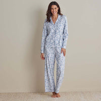 Printed Pima Cotton Women's Button-Down Pajama Set - Blue Garden, S,Blue Garden