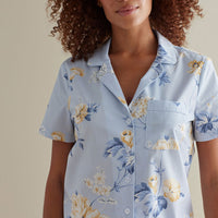 Printed Poplin Women's Shorts Set - Blue Floral, XXL,Blue Floral