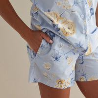 Printed Poplin Women's Shorts Set - Blue Floral, XXL,Blue Floral