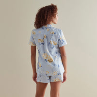 Printed Poplin Women's Shorts Set - Blue Floral, XXL,Blue Floral