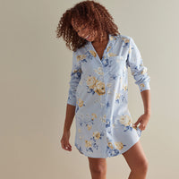 Printed Poplin Women's Nightshirt - Blue Floral, XS,Blue Floral