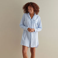 Printed Poplin Women's Nightshirt - Blue Stripe, XS,Blue Stripe