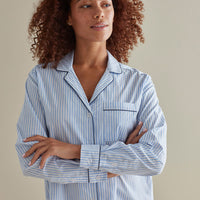 Printed Poplin Women's Nightshirt - Blue Stripe, XS,Blue Stripe