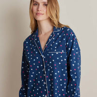 Printed Poplin Women's Nightshirt - Navy Hearts, XS,Navy Hearts