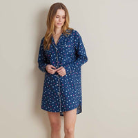 Printed Poplin Women's Nightshirt - Navy Hearts, XS,Navy Hearts