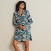 Printed Poplin Women's Nightshirt - Birds & Flowers, XS,Birds & Flowers