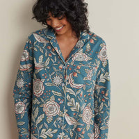 Printed Poplin Women's Nightshirt - Birds & Flowers, XS,Birds & Flowers