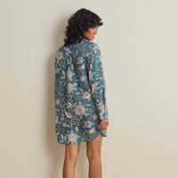 Printed Poplin Women's Nightshirt - Birds & Flowers, XS,Birds & Flowers