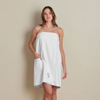 Contrast Piping Women's Shower Wrap - White/Blue, S/M,White/Blue