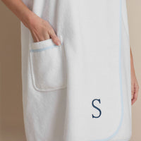 Contrast Piping Women's Shower Wrap - White/Blue, S/M,White/Blue