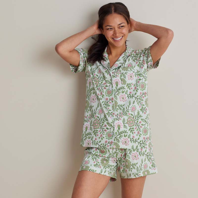 Printed Peruvian Cotton Women's Shorts Set - Floral Trail, XXL,Floral Trail