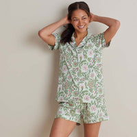 Printed Peruvian Cotton Women's Shorts Set - Floral Trail, XXL,Floral Trail