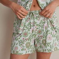Printed Peruvian Cotton Women's Shorts Set - Floral Trail, XXL,Floral Trail
