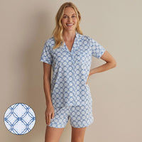 Printed Peruvian Cotton Women's Shorts Set - Mosaic Blue, XXL,Mosaic Blue