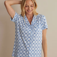 Printed Peruvian Cotton Women's Shorts Set - Mosaic Blue, XXL,Mosaic Blue