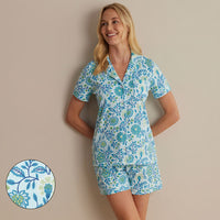 Printed Peruvian Cotton Women's Shorts Set - Floral Trail Blue, XXL,Floral Trail Blue