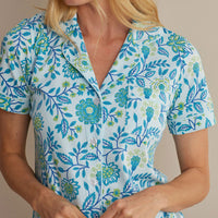 Printed Peruvian Cotton Women's Shorts Set - Floral Trail Blue, XXL,Floral Trail Blue
