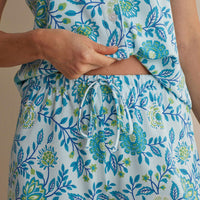 Printed Peruvian Cotton Women's Shorts Set - Floral Trail Blue, XXL,Floral Trail Blue