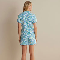 Printed Peruvian Cotton Women's Shorts Set - Floral Trail Blue, XXL,Floral Trail Blue