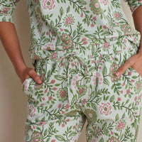 Printed Peruvian Cotton Women's Jogger Pants Pajama Set - Floral Trail, XXL,Floral Trail