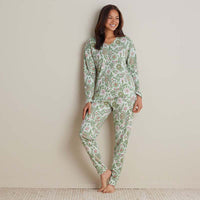 Printed Peruvian Cotton Women's Jogger Pants Pajama Set - Floral Trail, XXL,Floral Trail