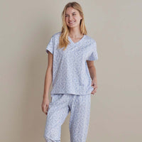 Printed Peruvian Cotton Women's Jogger Pants Pajama Set - Bergen Blue, M,Bergen Blue
