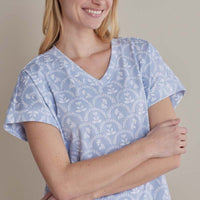 Printed Peruvian Cotton Women's Jogger Pants Pajama Set - Bergen Blue, M,Bergen Blue