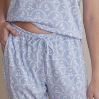 Printed Peruvian Cotton Women's Jogger Pants Pajama Set - Bergen Blue, M,Bergen Blue