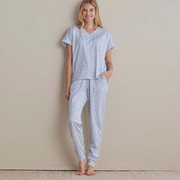 Printed Peruvian Cotton Women's Jogger Pants Pajama Set - Bergen Blue, M,Bergen Blue