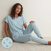 Printed Peruvian Cotton Women's Jogger Pants Pajama Set - Cool Daisy, S,Cool Daisy