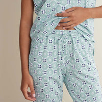 Printed Peruvian Cotton Women's Jogger Pants Pajama Set - Cool Daisy, S,Cool Daisy